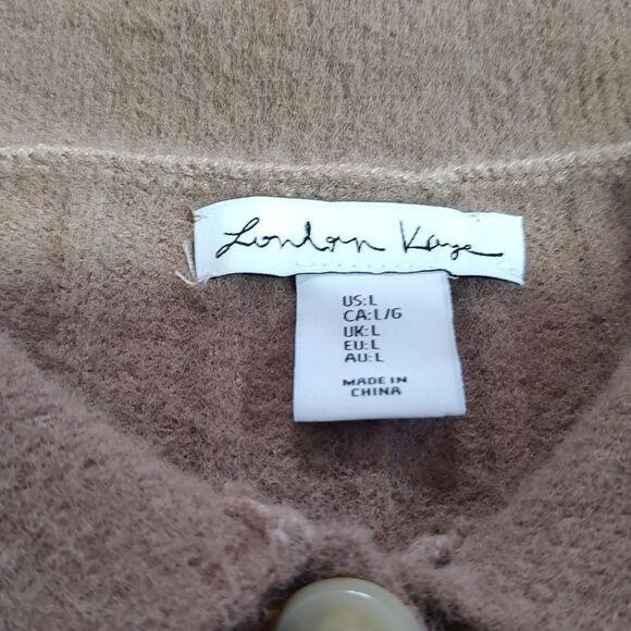 London Kaye Cropped Button Down Ribbed Long Sleeve Knit Sweater with Collar US L - Picture 4 of 7